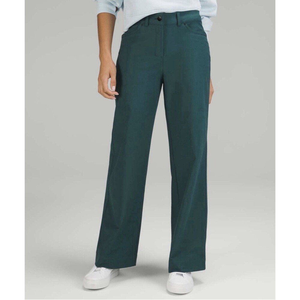 Lululemon Pants Green City Sleek 5 Pocket High Rise Wide Leg Casual Womens 26